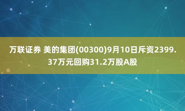 万联证券 美的集团(00300)9月10日斥资2399.37万元回购31.2万股A股